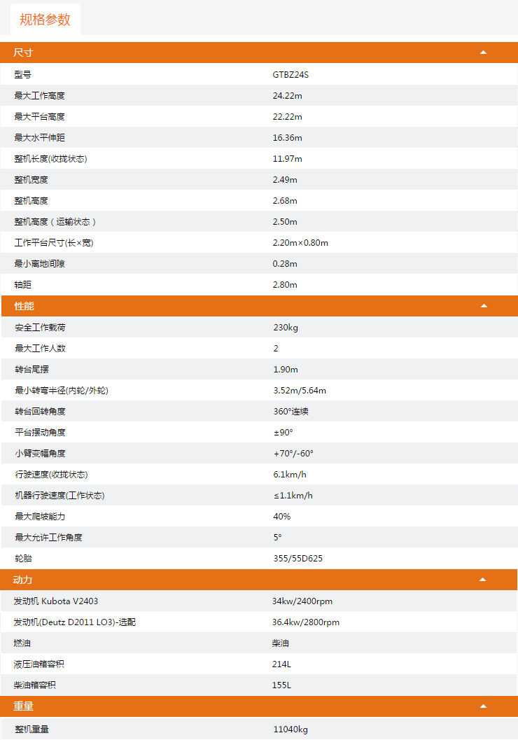 潼南升降平臺GTBZ24S規(guī)格參數